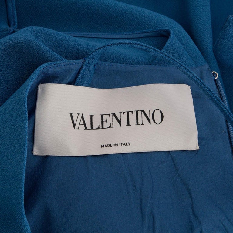 VALENTINO petrol blue wool CAPE Dress 42 M For Sale at 1stDibs