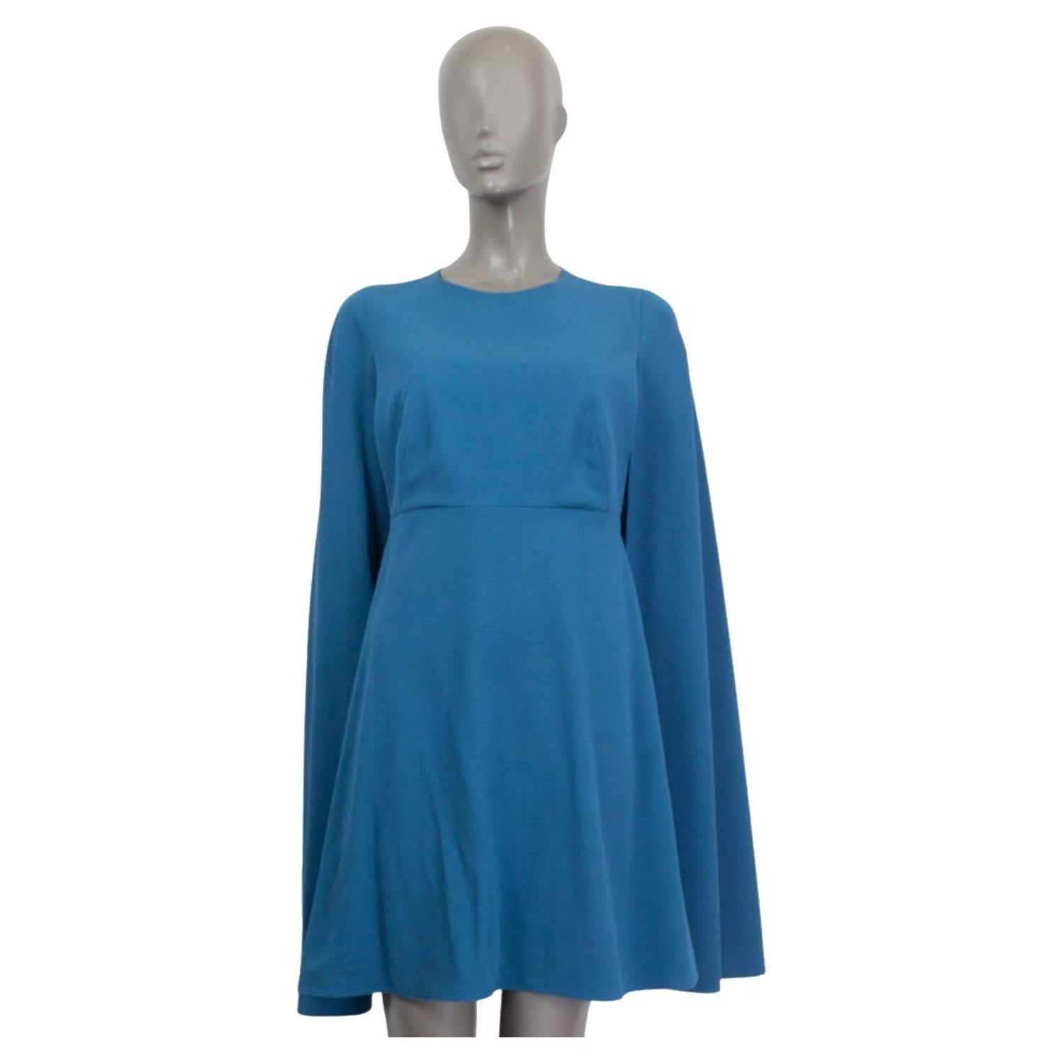 VALENTINO petrol blue wool CAPE Dress 42 M For Sale at 1stDibs