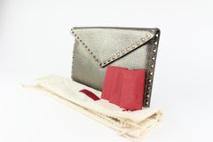 Valentino Pewter Calfskin Rockstud Envelope Clutch 1123v39