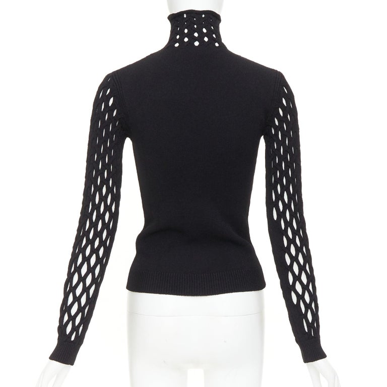VALENTINO Piccioli 2021 black diamond lattice open-work knit