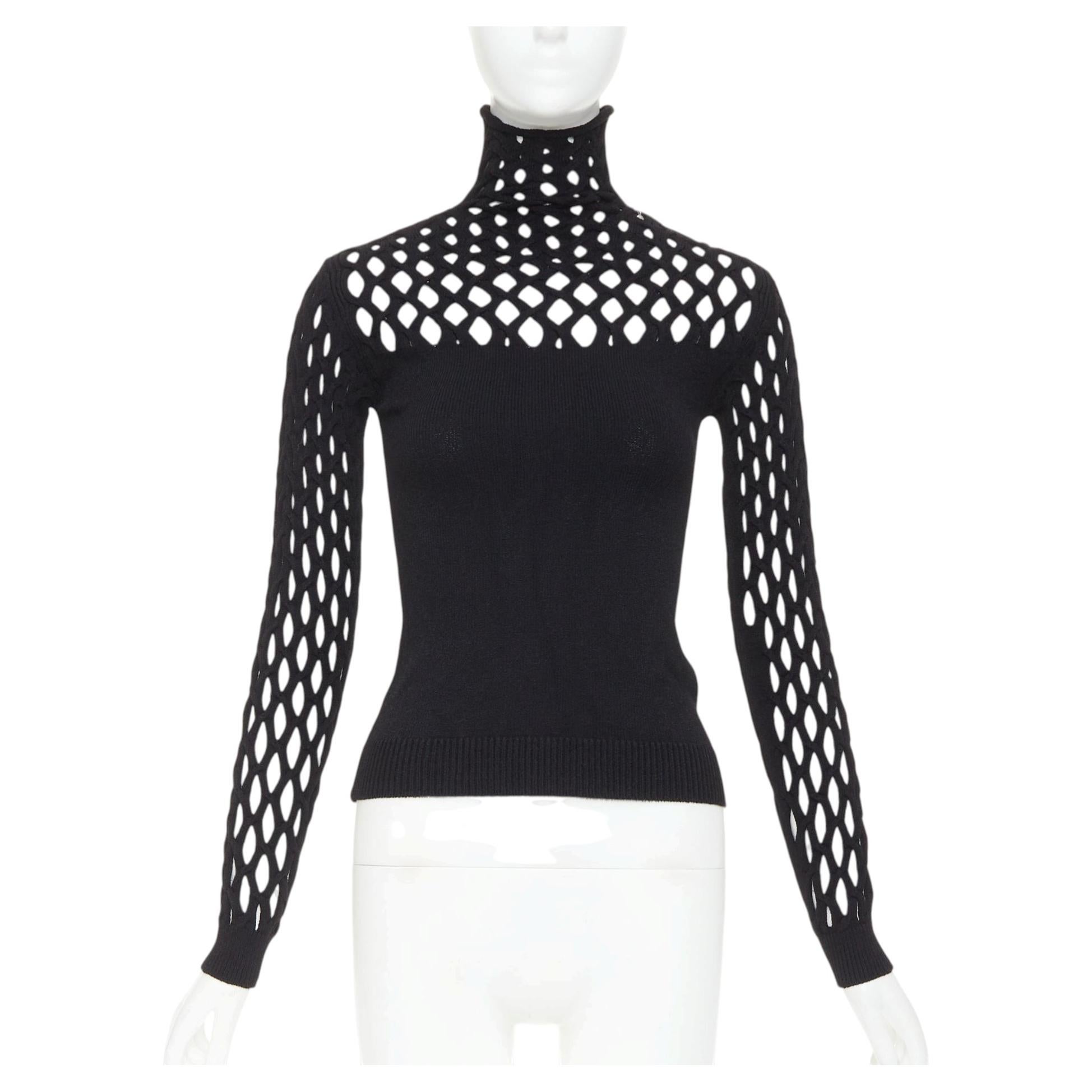 VALENTINO Piccioli 2021 black diamond lattice open-work knit turtleneck  M