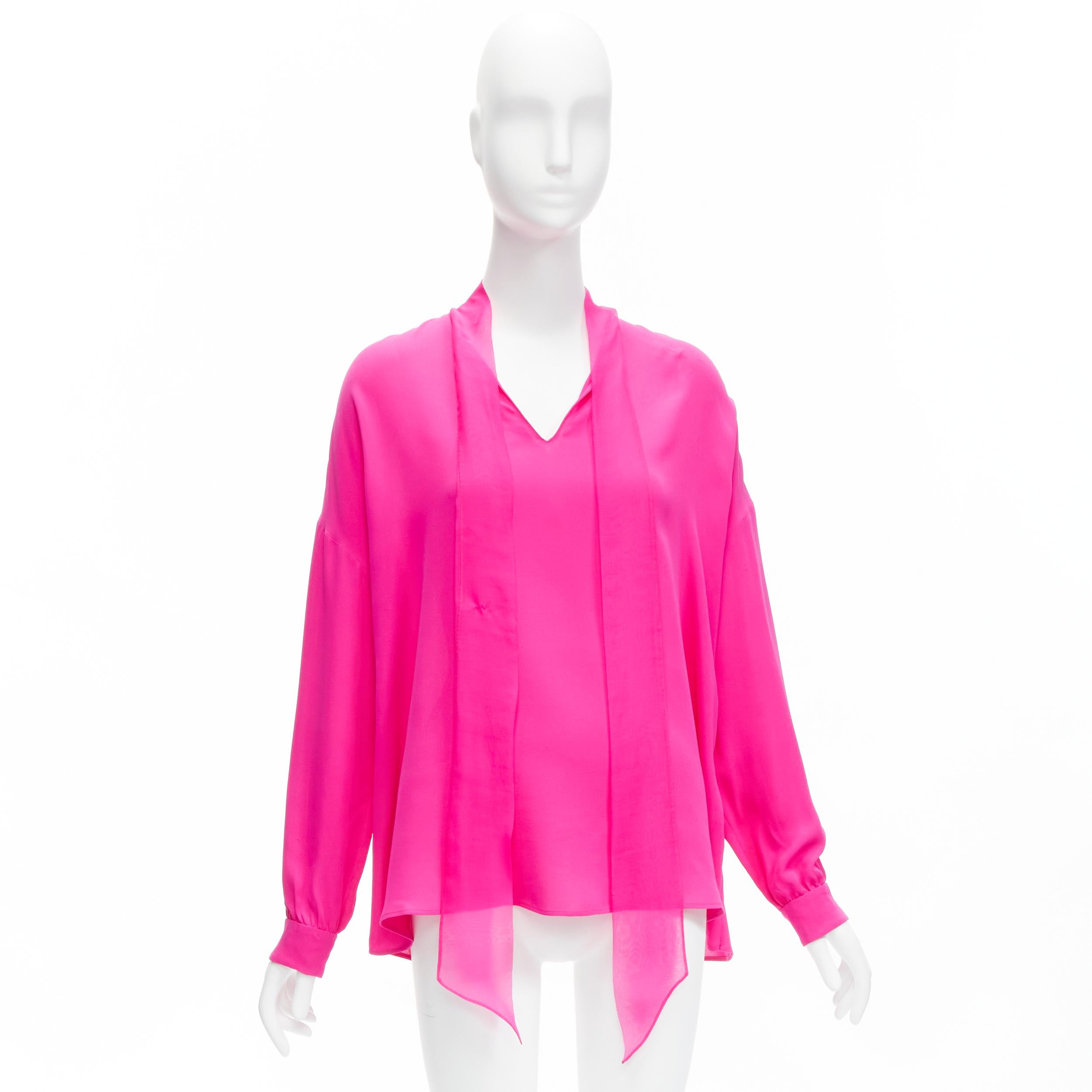 VALENTINO Piccioli 2022 Runway Pink PP 100% silk neck tie relaxed blouse IT38 XS For Sale 7