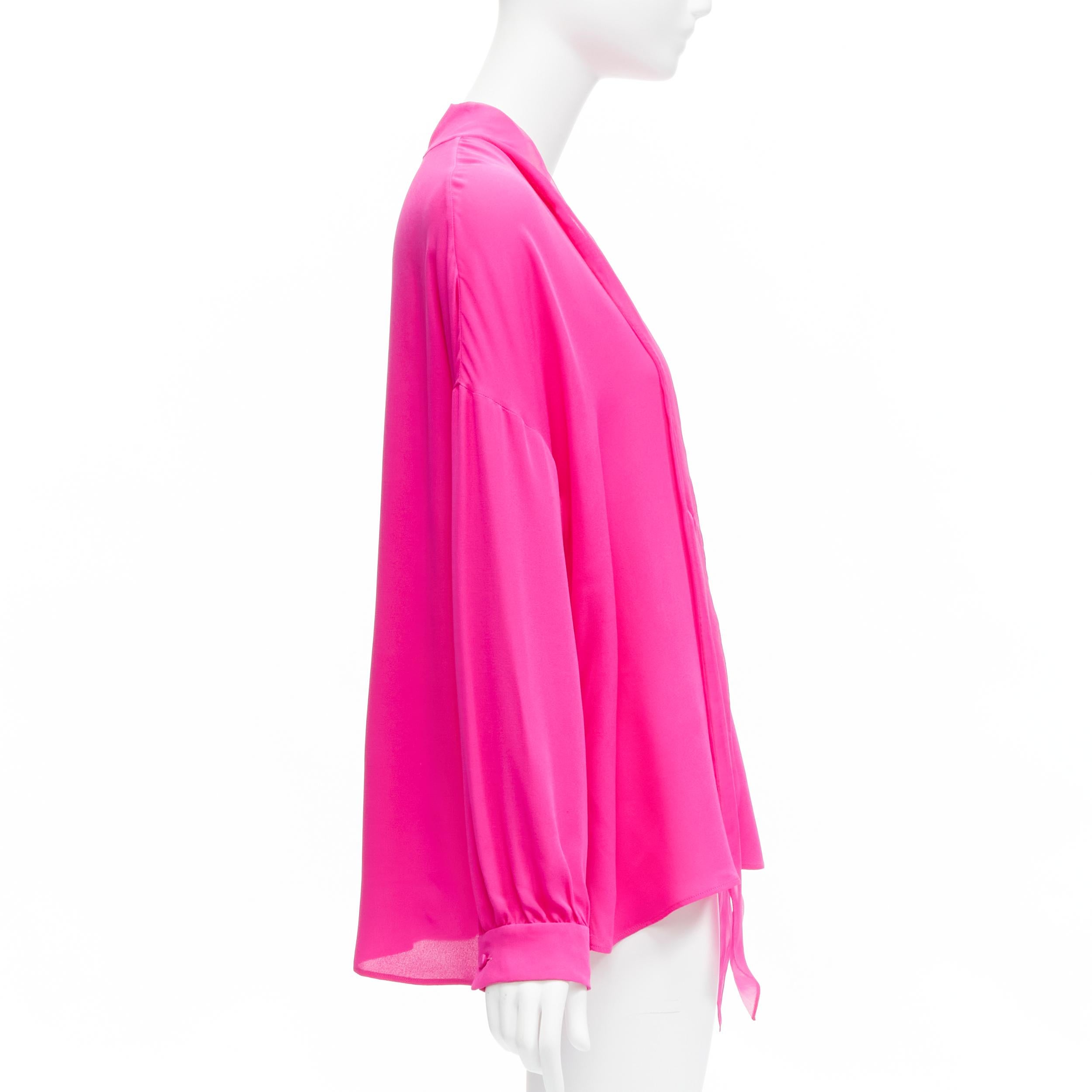VALENTINO Piccioli 2022 Runway Pink PP 100% silk neck tie relaxed blouse IT38 XS For Sale 1