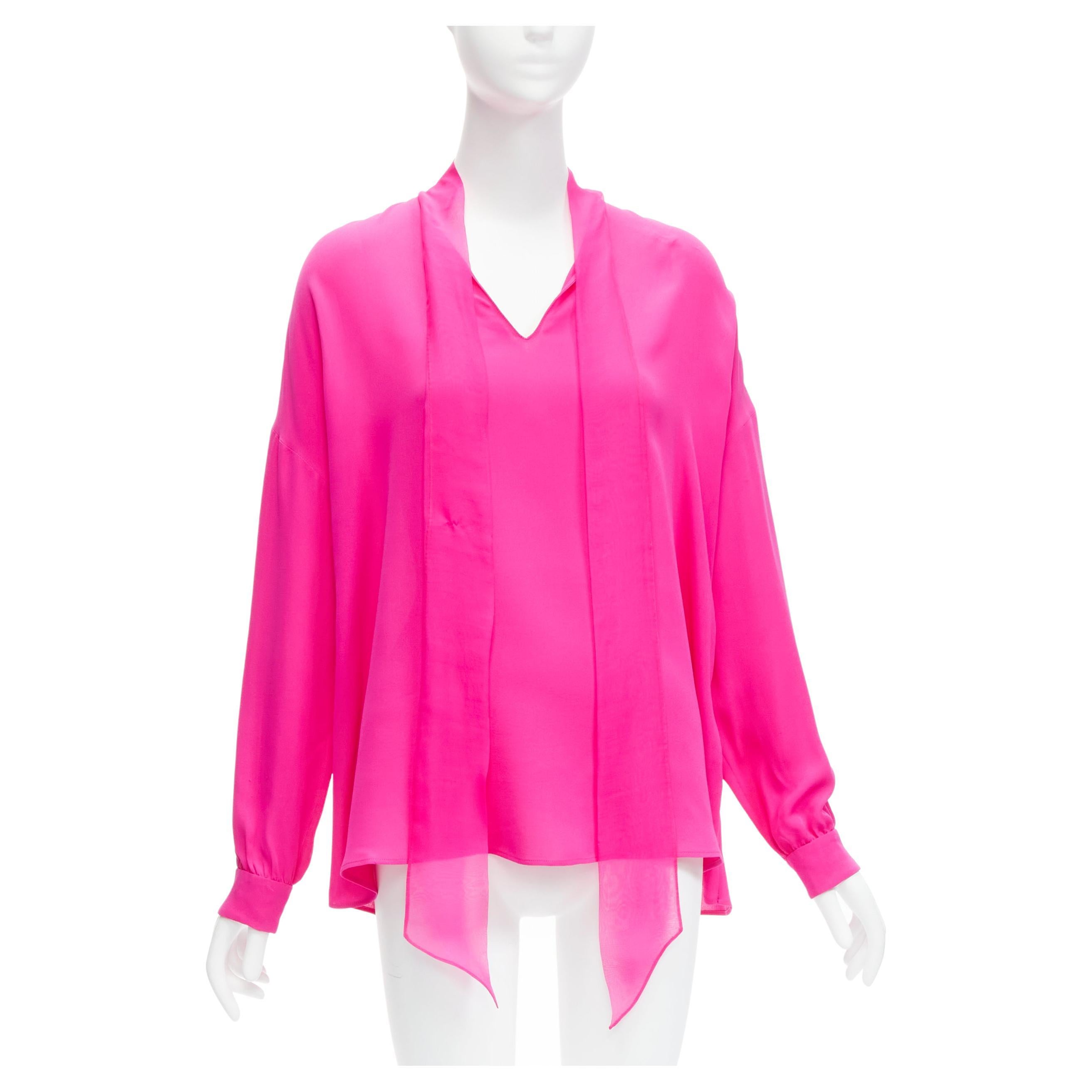 VALENTINO Piccioli 2022 Runway Pink PP 100% silk neck tie relaxed blouse IT38 XS For Sale