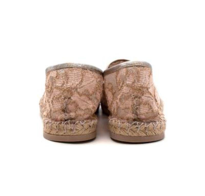 Women's Valentino Pink and Gold Lace Espadrilles For Sale