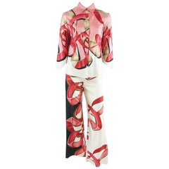 Valentino Pink and White with Multi Design Silk Pantsuit - 6