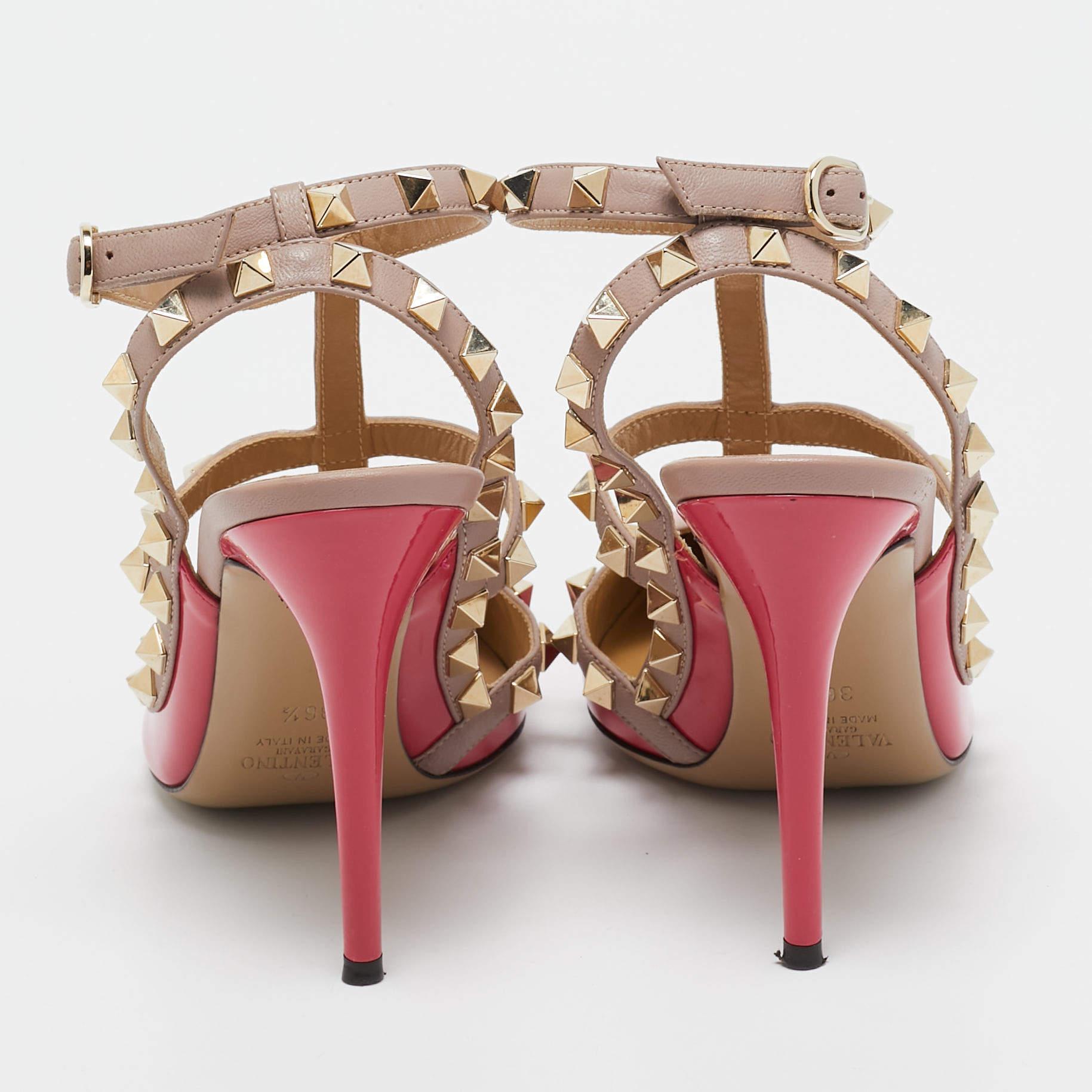  Valentino escarpins Rockstud rose/beige en cuir verni et cuir verni, taille 36,5 Pour femmes 