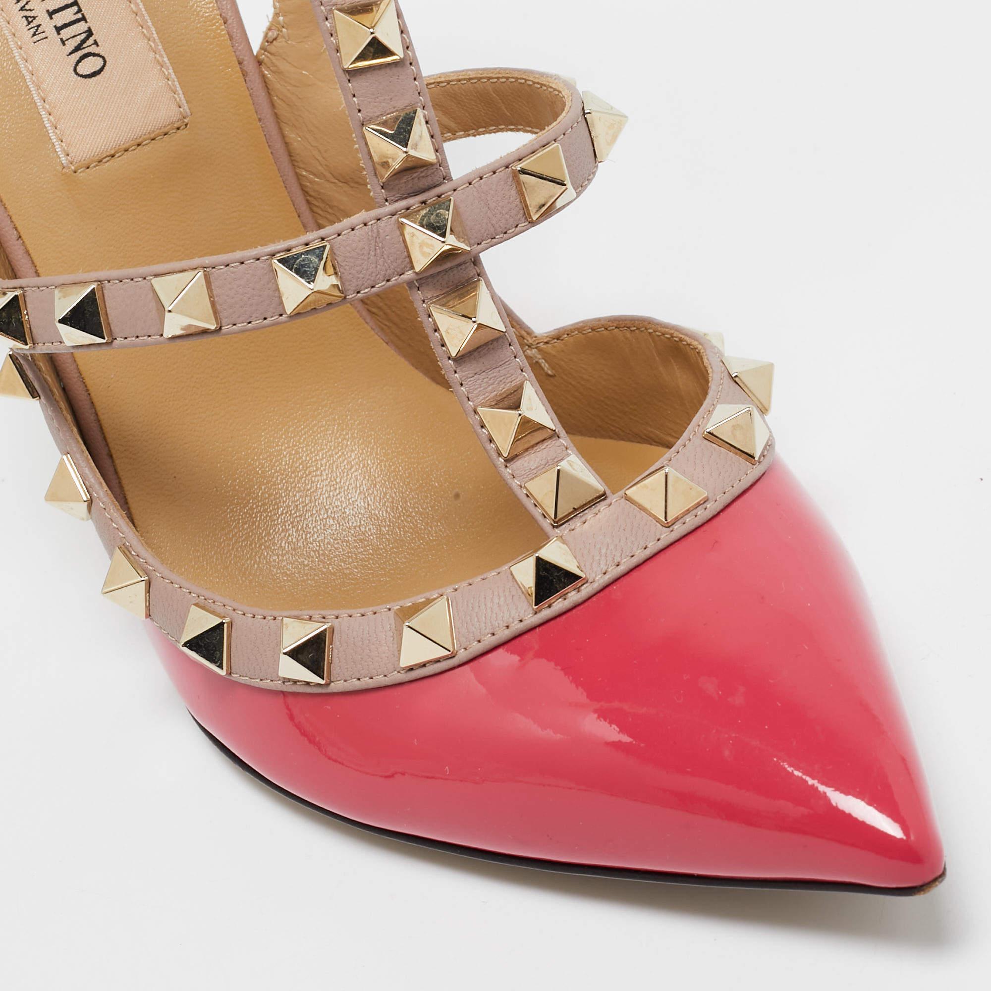 Valentino escarpins Rockstud rose/beige en cuir verni et cuir verni, taille 36,5 2