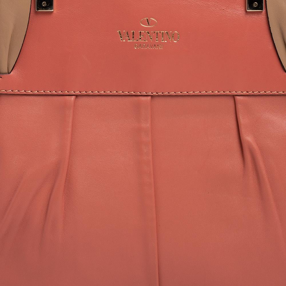 Valentino Pink/Beige Leather Aphrodite Bow Top Handle Bag In Good Condition In Dubai, Al Qouz 2