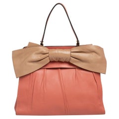 Valentino Pink/Beige Leather Aphrodite Bow Top Handle Bag