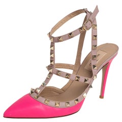 Valentino Pink/Beige Leather Rockstud Sandals Size 38.5