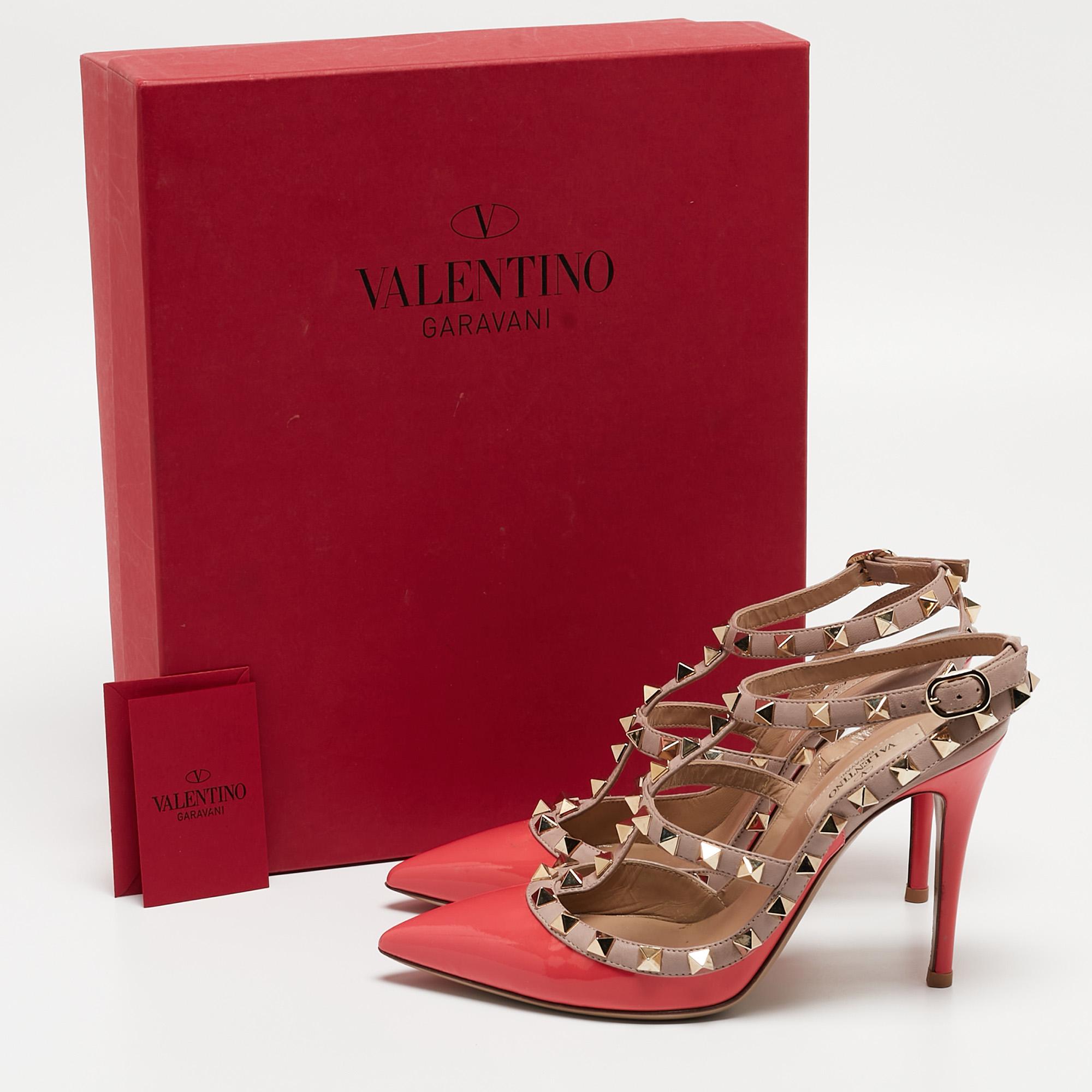 Valentino escarpins à clous rose/beige en cuir et verni, taille 36 en vente 5