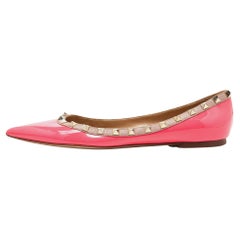 Used Valentino Pink/Beige Patent Leather Rockstud Pointed Toe Ballet Flats Size 40