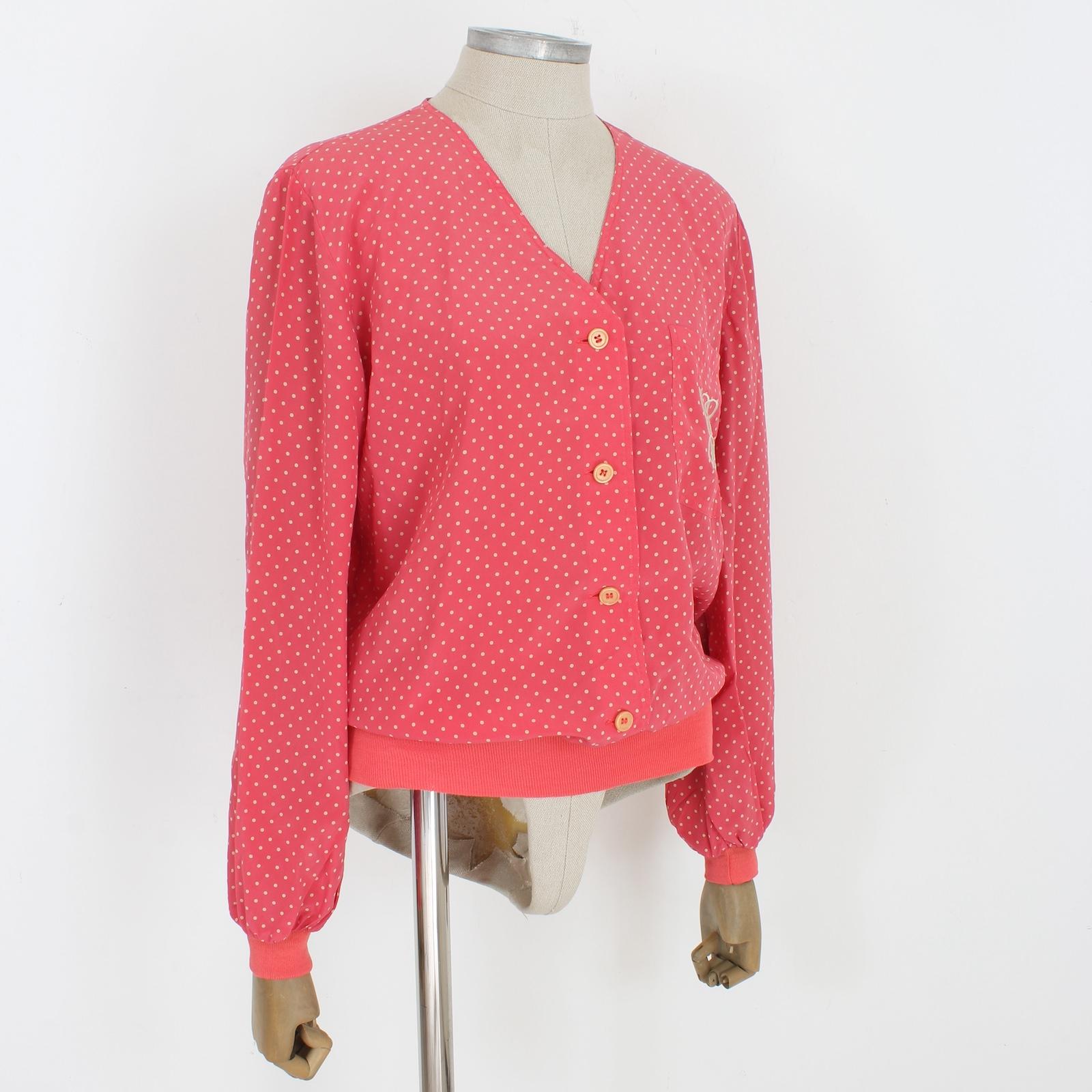 Women's Valentino Pink Beige Polka Dot Silk Shirt 1990s