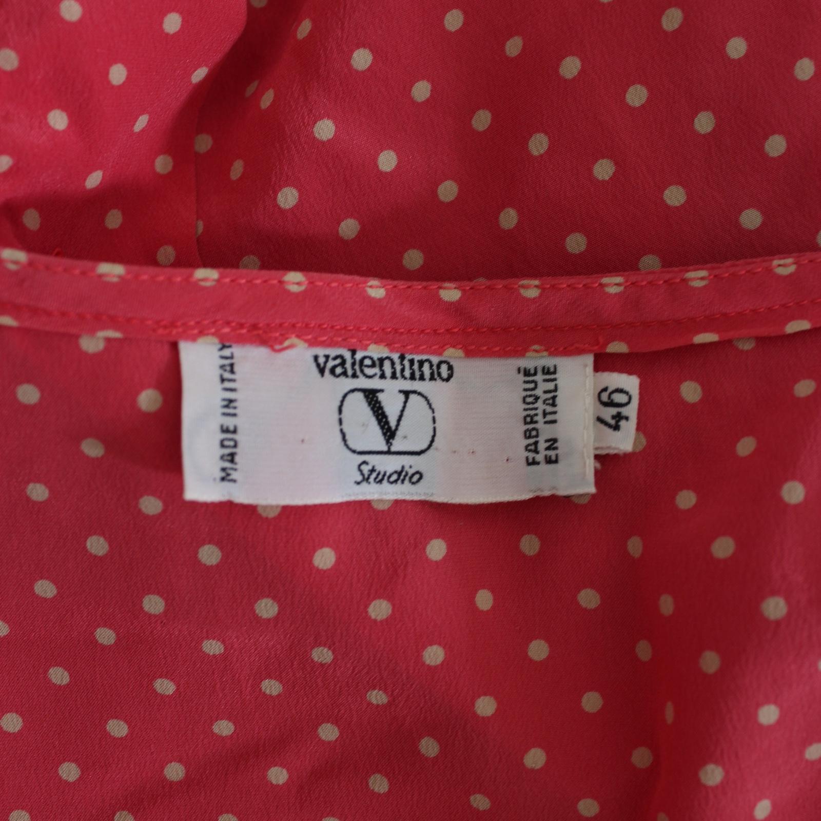 Valentino Pink Beige Polka Dot Silk Shirt 1990s 3