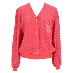 Vintage Valentino Pink Beige Polka Dot Silk Shirt 1990s