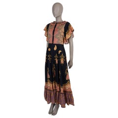 VALENTINO pink & black cotton 2025 RUFFLED PAISLEY MUSLIN MAXI Dress S