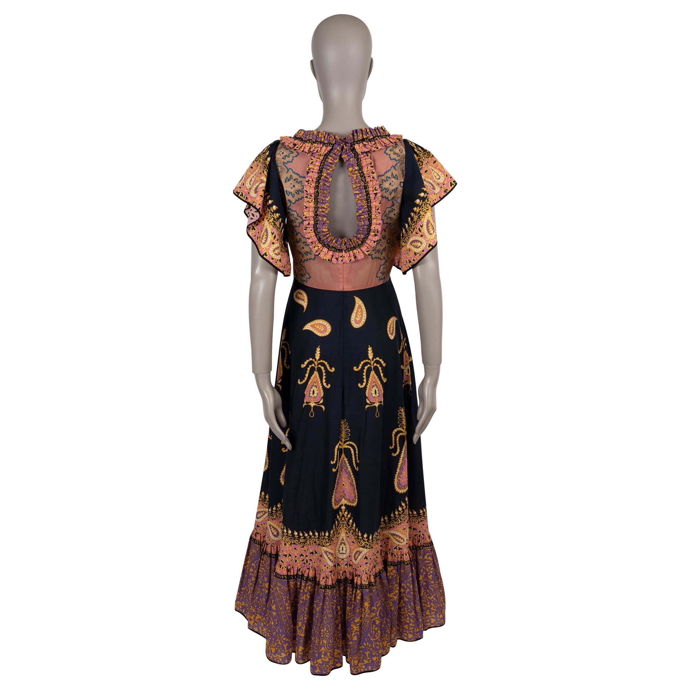 Nero Valentino abito MAXI in cotone 2025 RUFFLED PAISLEY rosa e nero S in vendita