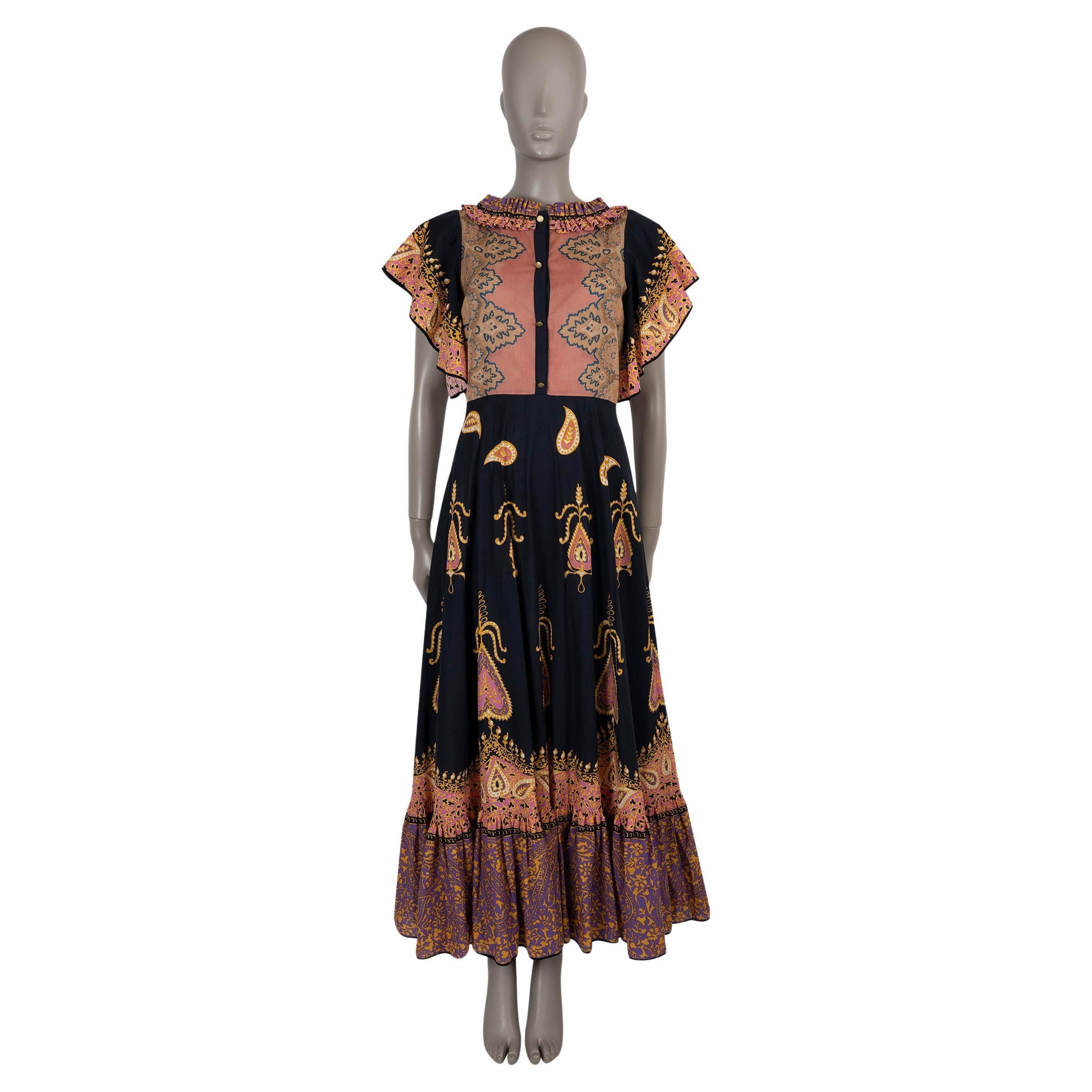 Valentino abito MAXI in cotone 2025 RUFFLED PAISLEY rosa e nero S in vendita