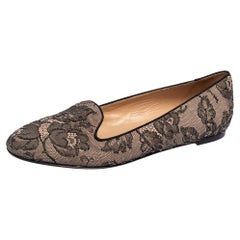 Valentino Pink/Black Glitter Lace Smoking Slip-On Loafers Size 39