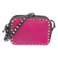 Valentino Rosa/Schwarz Leder Rockstud Kameratasche