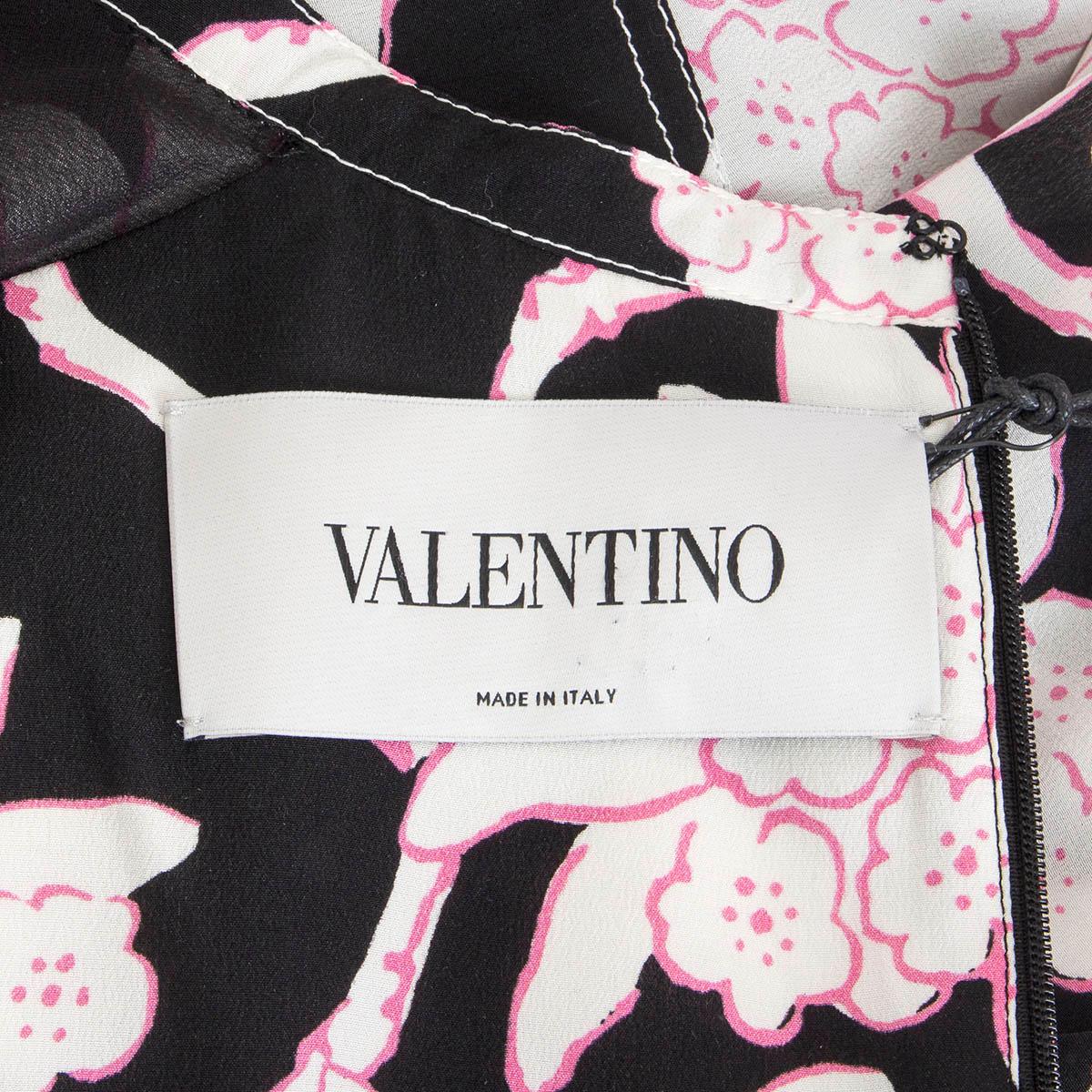 Women's VALENTINO pink black silk 2018 RHODODENDRON KEYHOLE MINI Dress 38 XS For Sale