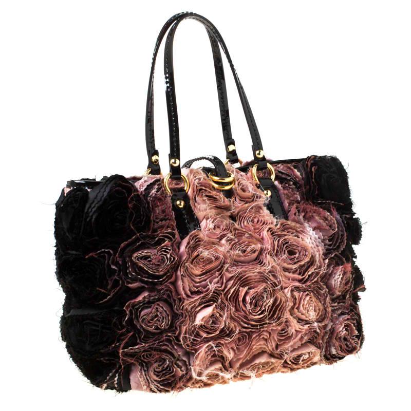 Women's Valentino Pink/Black Silk and Patent Leather Organza Rosier Tote