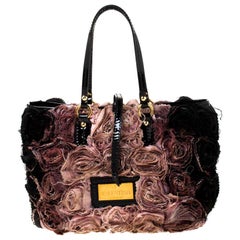 Valentino Pink/Black Silk and Patent Leather Organza Rosier Tote