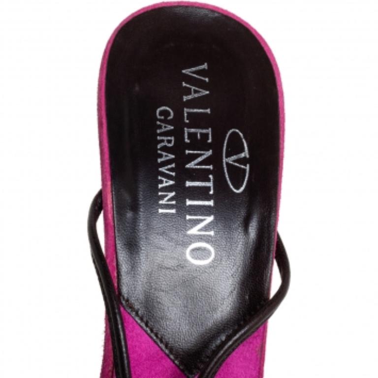 Valentino Pink/Brown Suede And Leather Wedge Ankle Wrap Sandals Size 39 For Sale 1