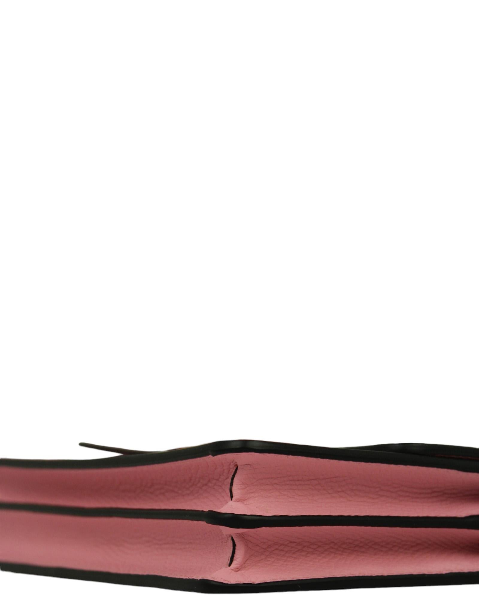 Brown Valentino Pink Calfskin Leather V Logo Wallet on a Chain Crossbody Bag/ Clutch