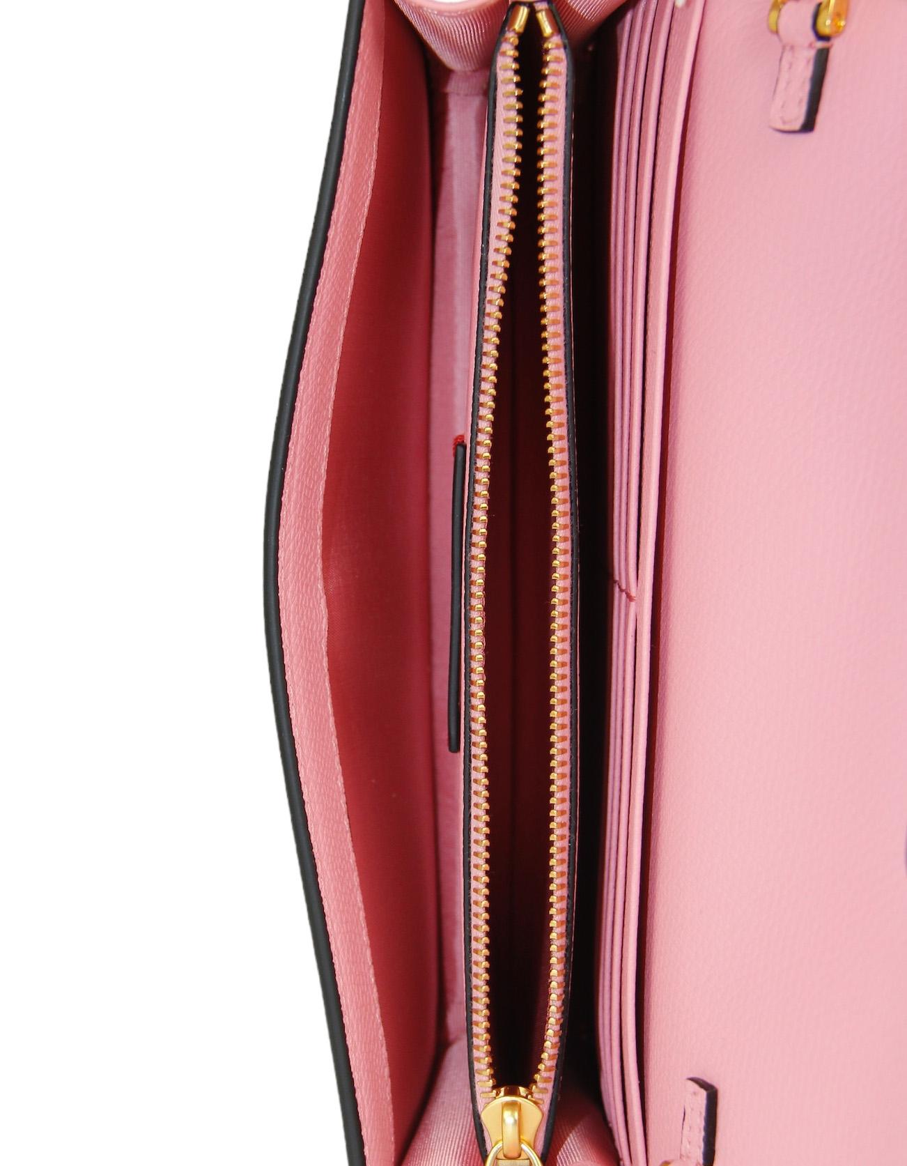 Women's Valentino Pink Calfskin Leather V Logo Wallet on a Chain Crossbody Bag/ Clutch