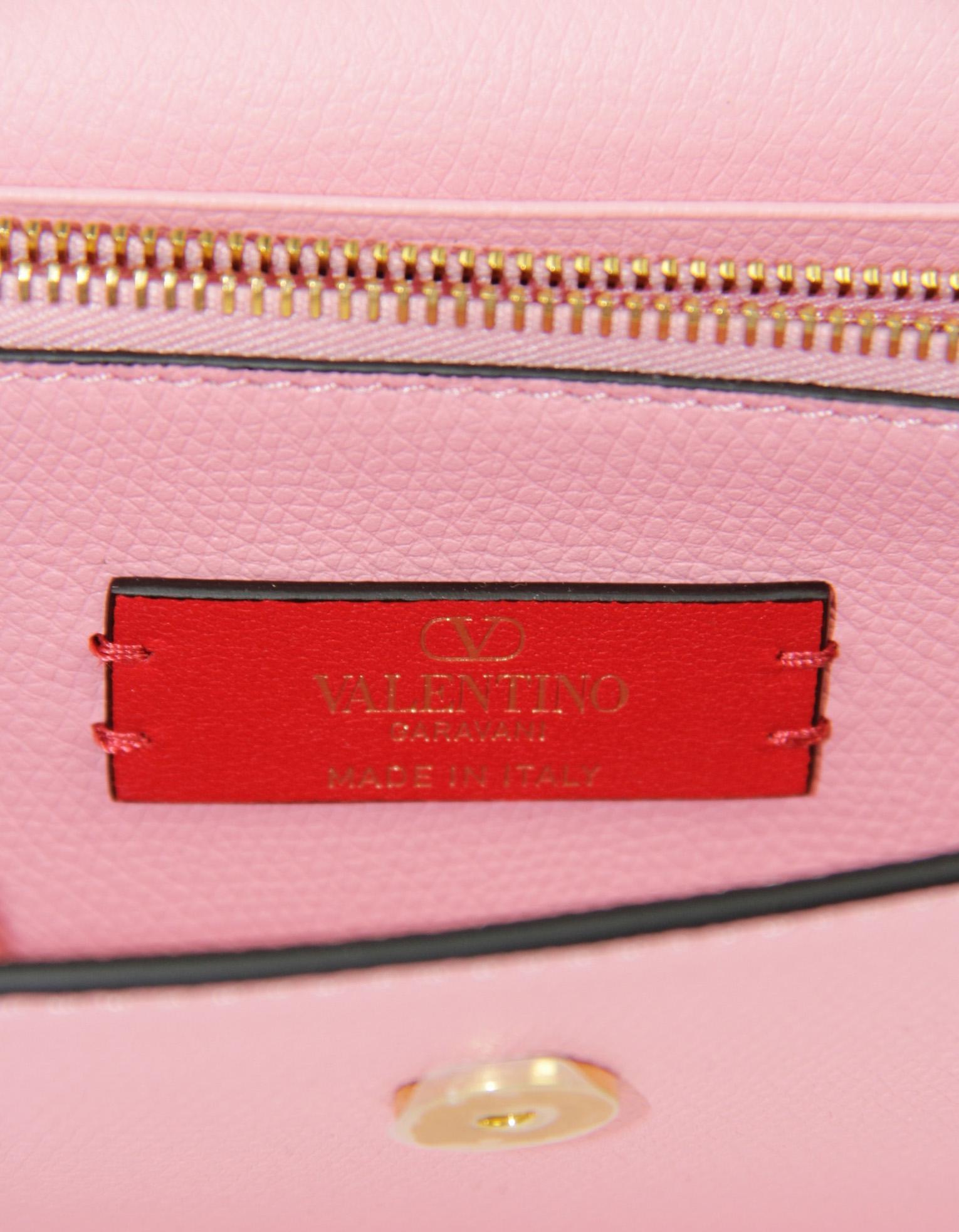 Valentino Pink Calfskin Leather V Logo Wallet on a Chain Crossbody Bag/ Clutch 1