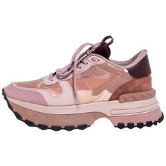 Valentino Pink Camouflage Leather, Canvas and Suede Platform Sneakers Size 40