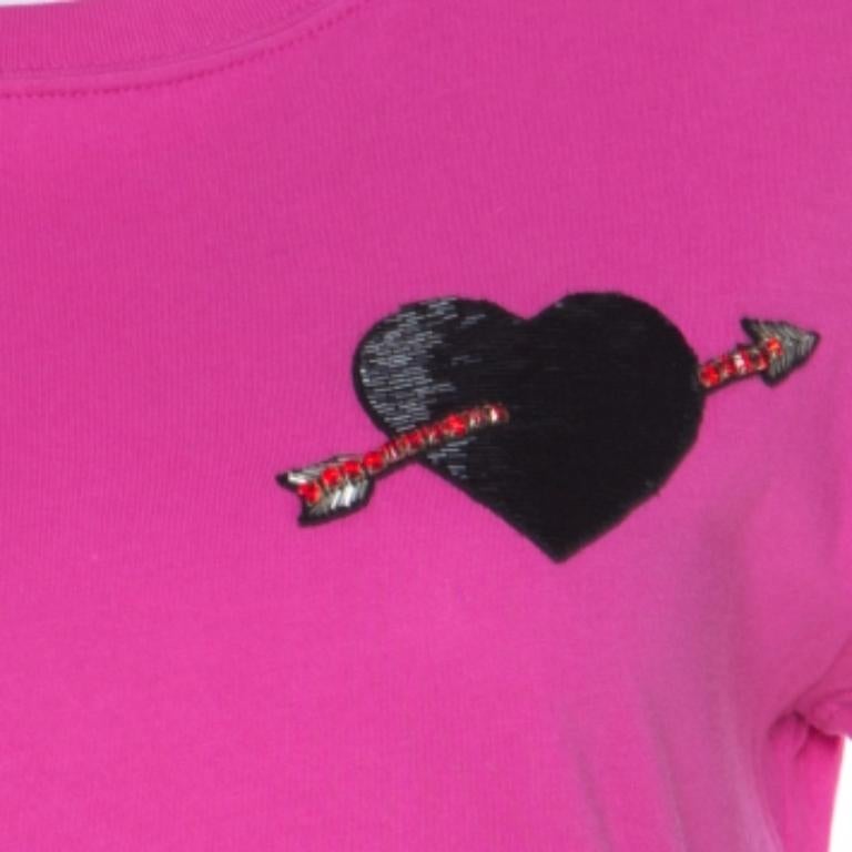 Valentino Pink Cotton Heart Applique T Shirt S Damen im Angebot