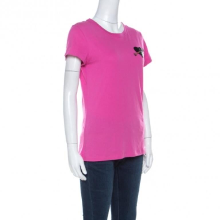 Valentino Pink Cotton Heart Applique T Shirt S im Angebot 2