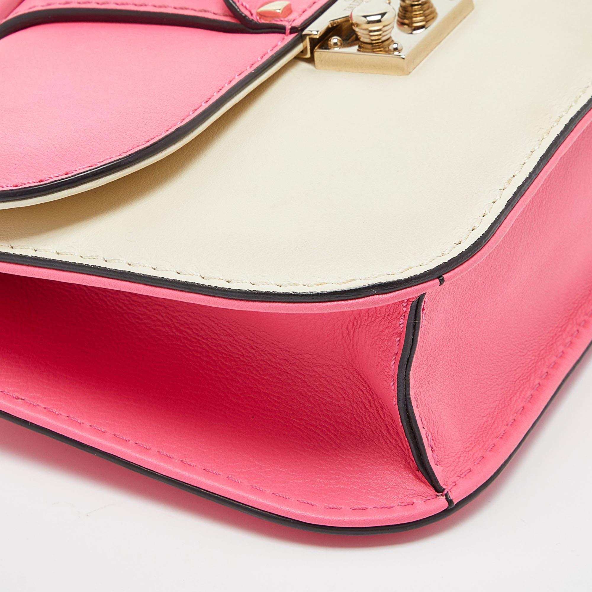 Valentino Pink/Cream Leather Small Rockstud Glam Lock Flap Bag 1