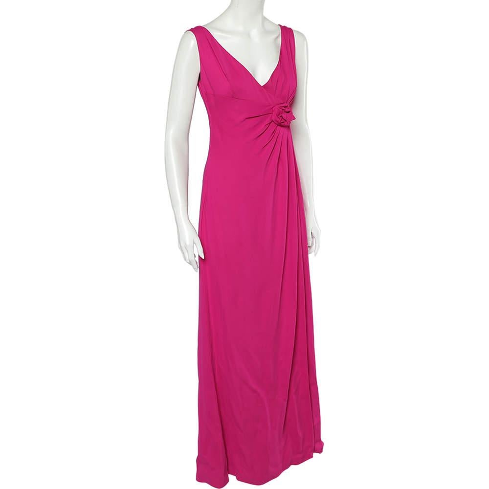 Valentino Pink Crepe Slit Detail Draped Sleeveless Gown L In Good Condition For Sale In Dubai, Al Qouz 2