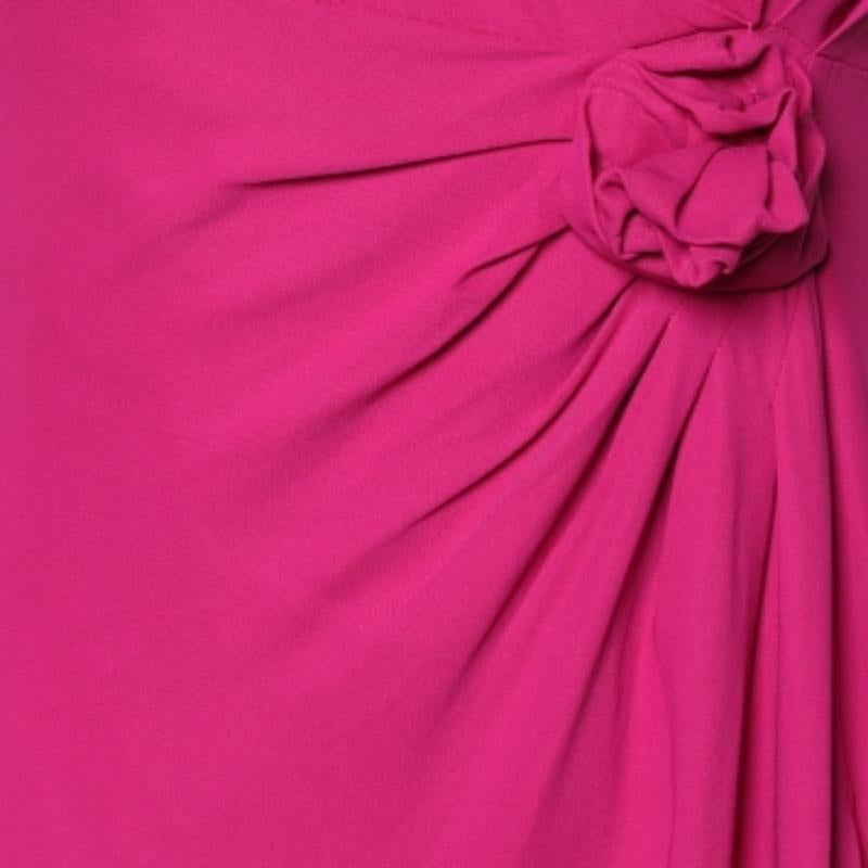 Valentino Pink Crepe Slit Detail Draped Sleeveless Gown L For Sale 2