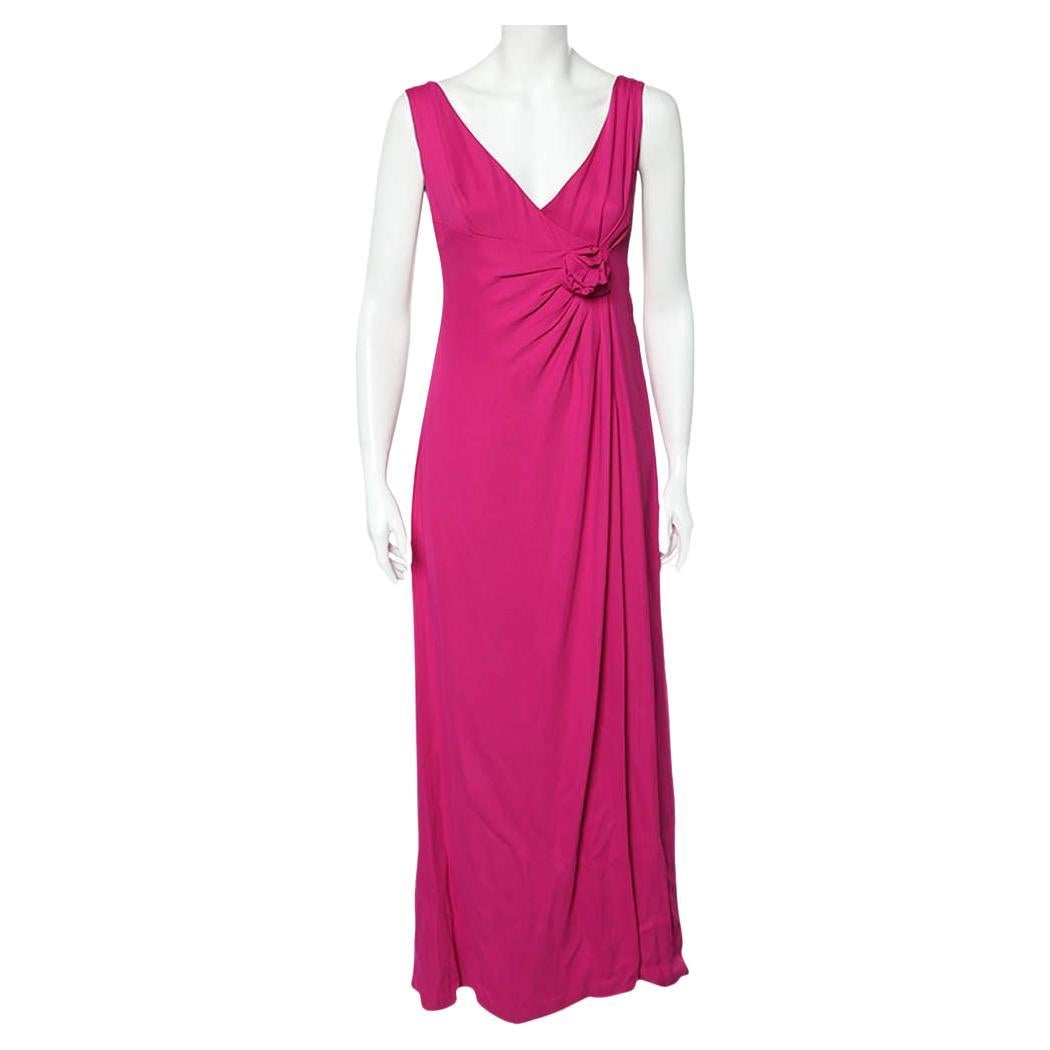 Valentino Pink Crepe Slit Detail Draped Sleeveless Gown L
