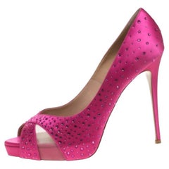 Valentino Pink Crystal Embellished Satin Peep Toe Platform Pumps Size 40