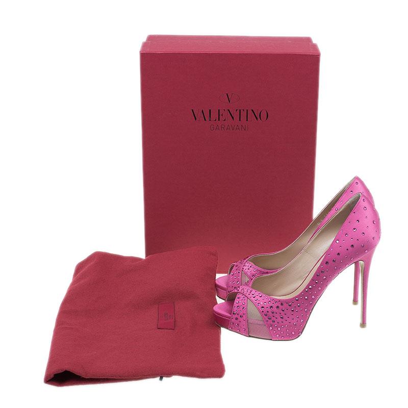 Valentino Pink Crystal Satin Criss Cross Platform Pumps Size 36 1