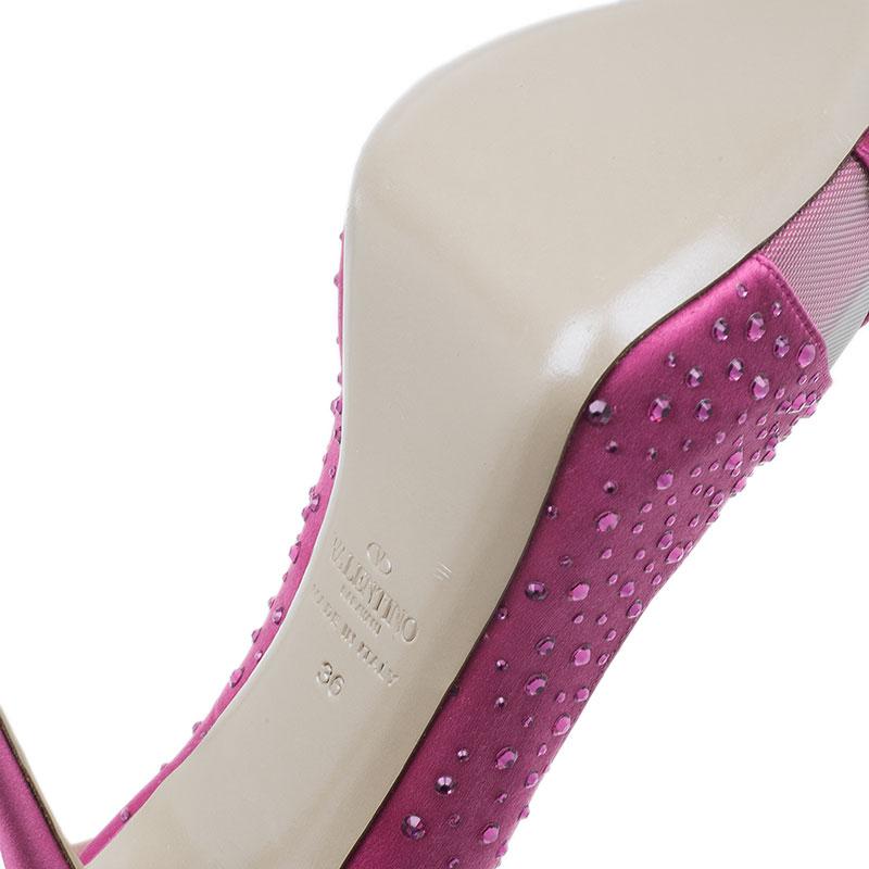 Valentino Pink Crystal Satin Criss Cross Platform Pumps Size 36 2