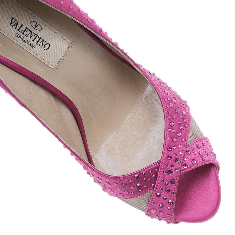 Valentino Pink Crystal Satin Criss Cross Platform Pumps Size 36 5