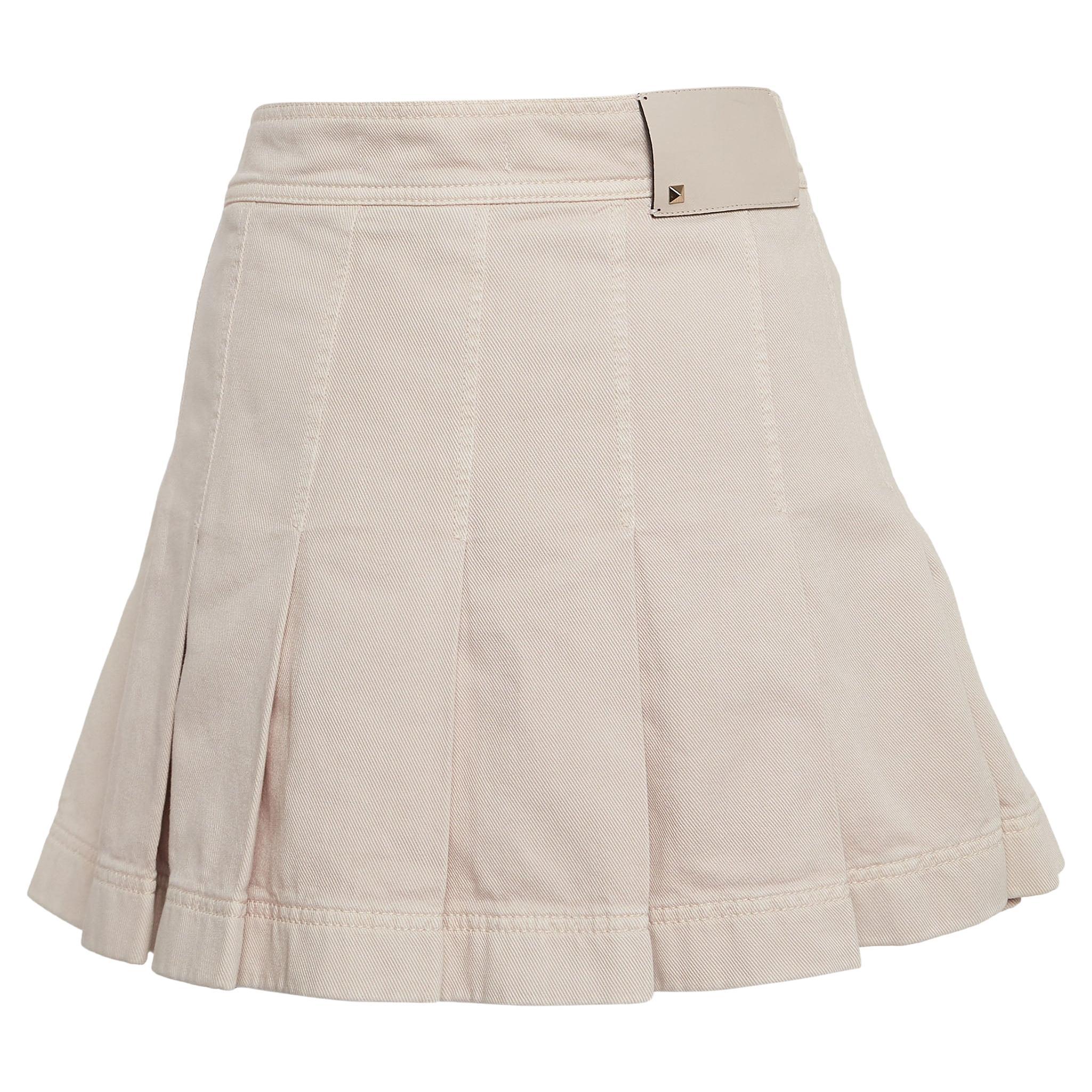 Valentino Pink Denim Pleated Mini Skirt M For Sale