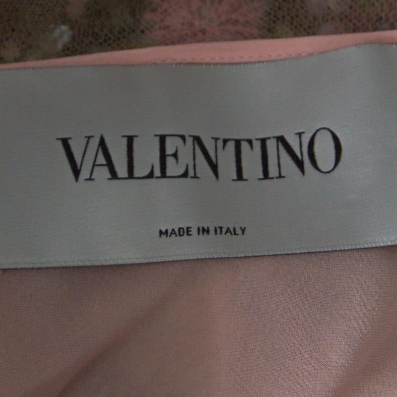 Brown Valentino Pink Floral Embellished Tulle Belted Dress S
