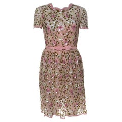 Valentino Pink Floral Embellished Tulle Belted Dress S