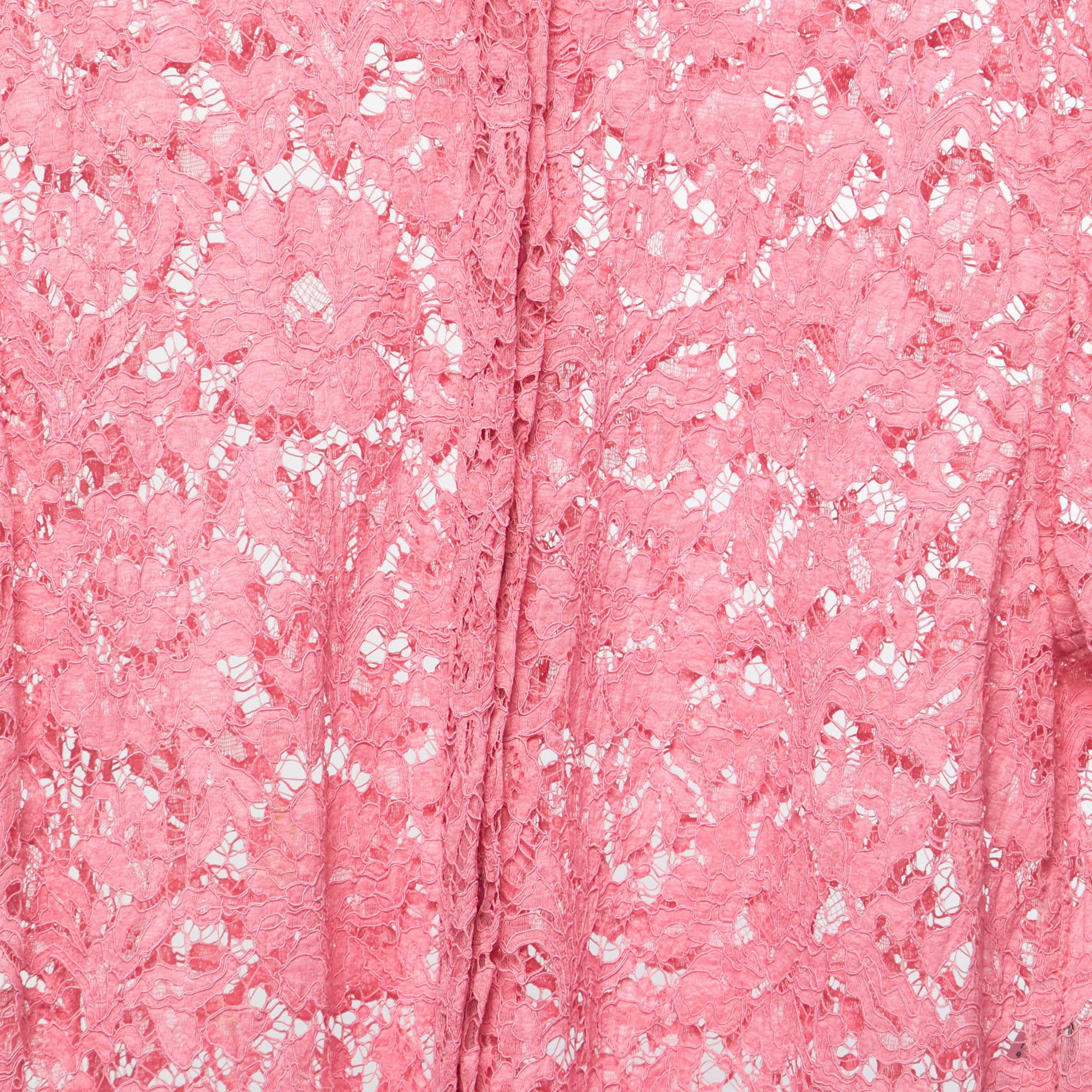 Valentino Pink Floral Lace Button Front Blouse S In Good Condition In Dubai, Al Qouz 2