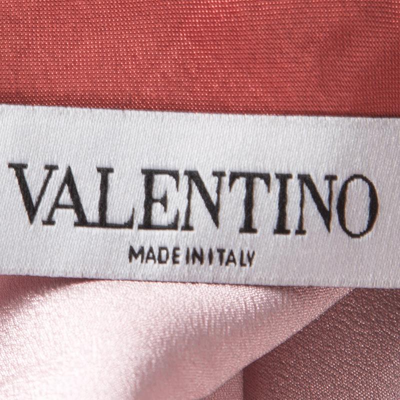 Valentino Pink Floral Print Contrast Applique Collar Pintuck Detail Dress S In Excellent Condition In Dubai, Al Qouz 2