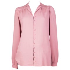VALENTINO pink GATHERED Notch Lapel Crepe Button Up Shirt Blouse 38 XS