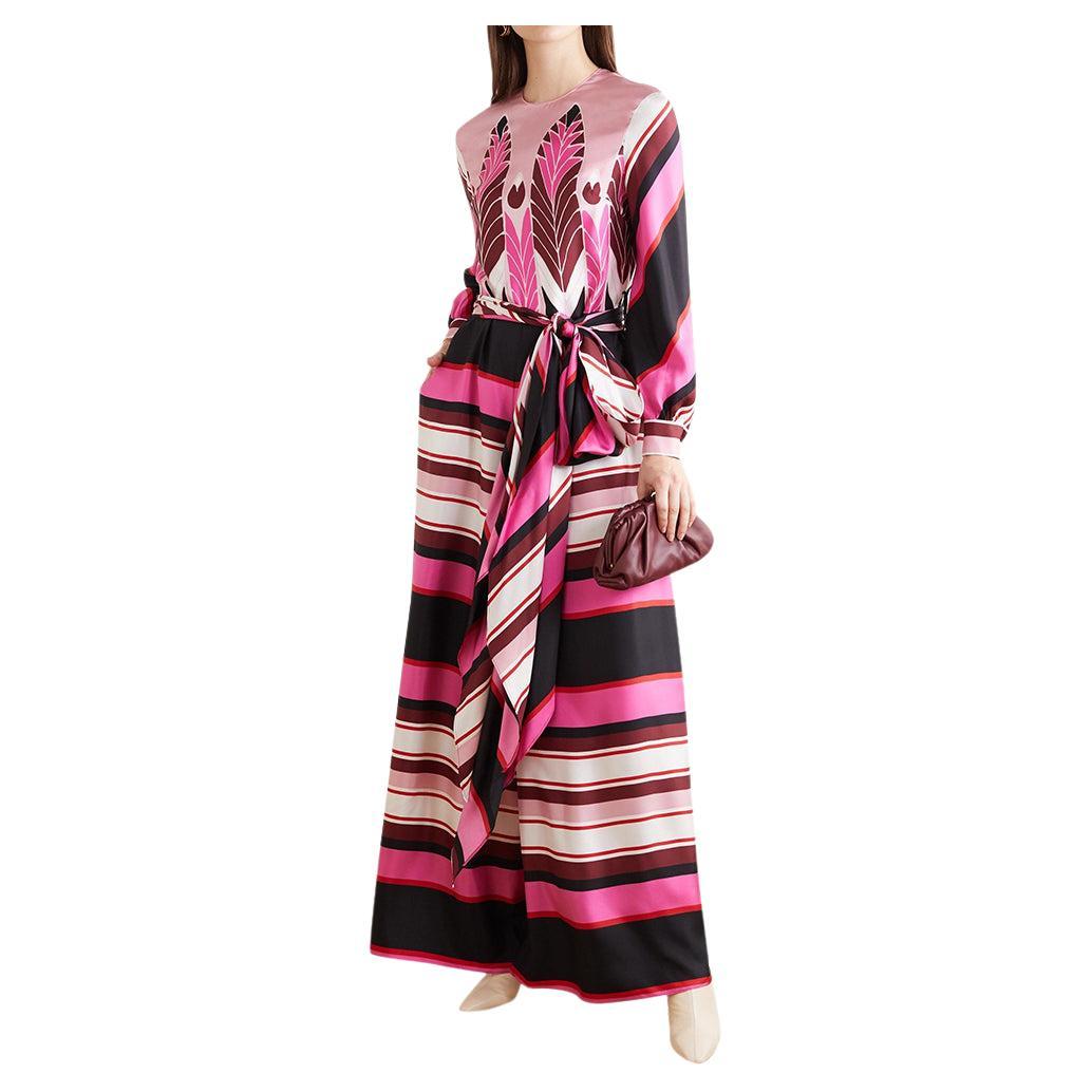 Valentino Pink Geometric Feather Print Silk Jumpsuit For Sale